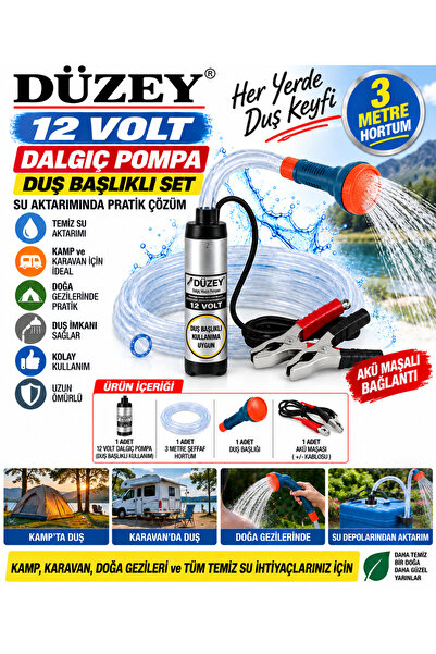 DÜZEY POMPA Düzey 12 Volt Sıvı Aktarma Pompası & 3 Metre Hortum Ve Duş Başlığ...