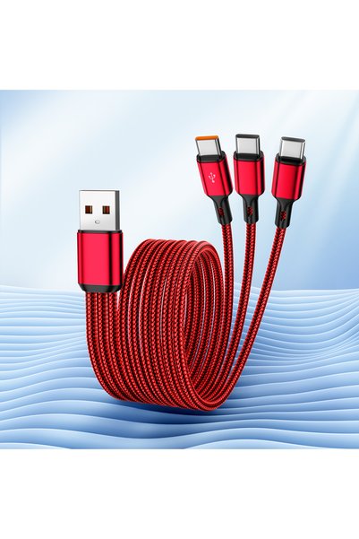 Choice 0.2m Red 3 in1 USB to 3×Type - C Cable 100W 6A fast charge for Samsung...