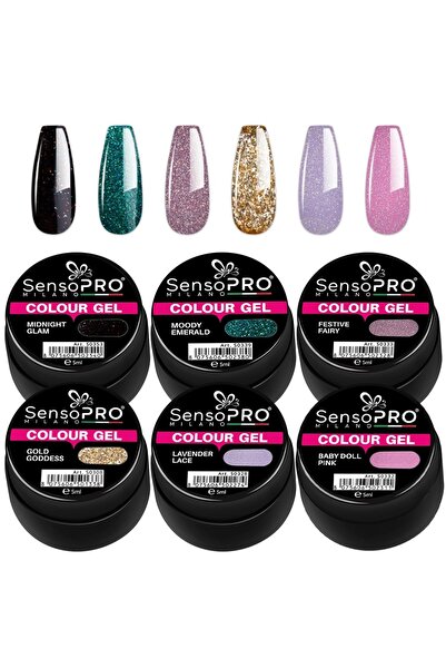 SensoPRO Milano Σετ 6 χρωματιστών τζελ UV Glam Sparkle,