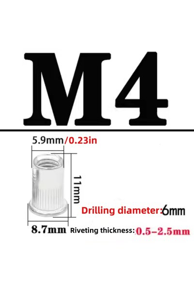Choice14 20Pcs M4 Aluminum Alloy Rivnut Alloy Rivnut Flat Head Threaded Rivet...