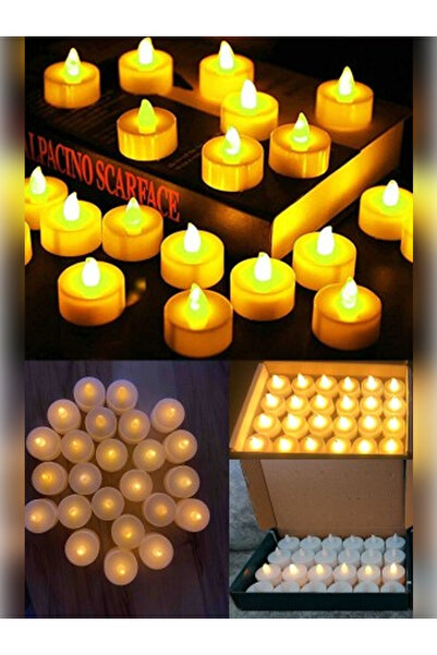 rkm store Tealight LED Mum 24’lü – Sarı Işıklı Dumansız Pilli Mum Seti (Pille...