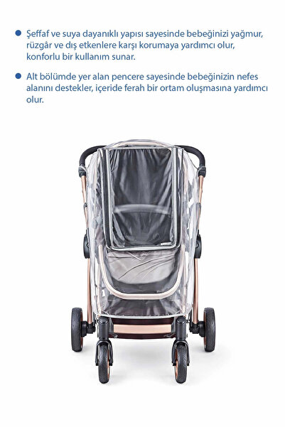 Babyjem Lüks Fermuarlı Reflektörlü Bebek Arabası Yağmurluğu Fitalatsız Kokusuz (22x27cm)