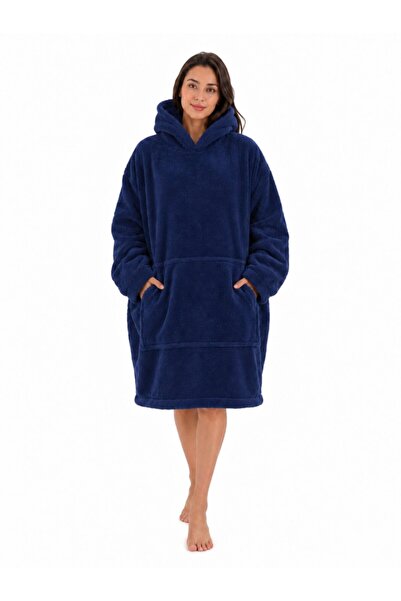 Mulberry Wellsoft Kapüşonlu Giyilebilir Tv Battaniyesi Unisex Over Size-Lacivert