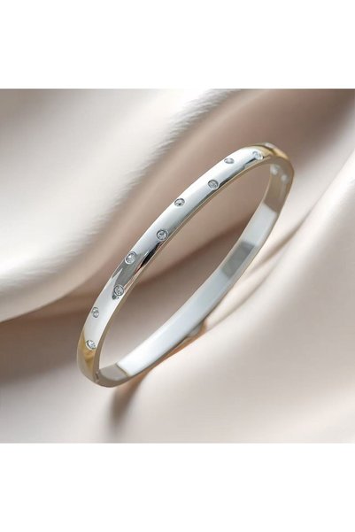 Choice Sliver Color ZAKOL Stainless Steel Round Zircon Inlaid Bracelet Bangle...