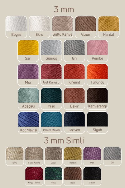 SENSY 3 Mm - 250 gr Polyester Macrame Thread Mink 120 M Polyester Macrame Thread Supla Thread And Bag Thread