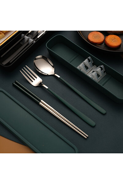 Choice3 Silver-Green Portable Stainless Steel Spoon, Fork, and Chopsticks Set...