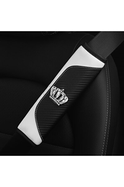 Choice6 WHITE 1 set of PU carbon fiber leather diamond-encrusted crown car sh...