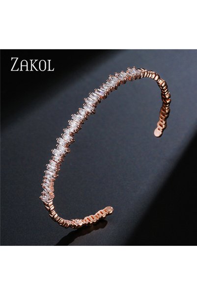 Choice6 سوار ZAKOL ذهبي وردي اللون مرصع بالزركون على شكل مستطيل للنساء، سوار ...