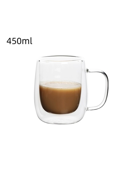 Choice XL 1pc Double Wall Glass Coffee Cup with Handle Insulated Glass Espres...