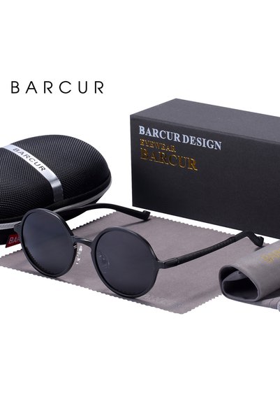 Choice BARCUR 8566 Black BARCUR Design Polarized Round Sunglasses For Men Hot...