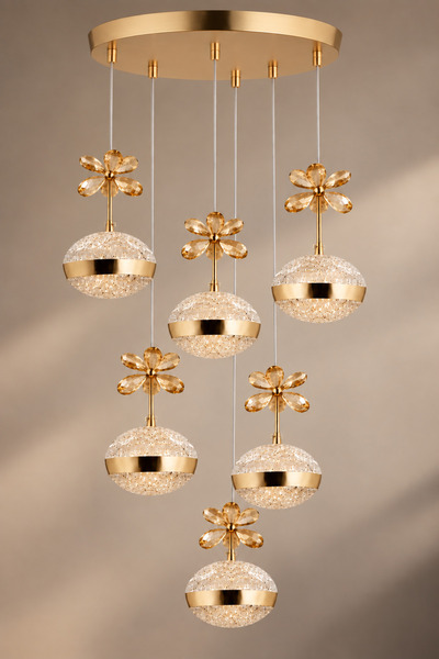 İstanbul Avize Sarkıt 6'lı Gold Lina Ledli Kumandalı Modern Lüx Led Avize