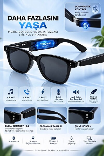 Eyesofia Akıllı Bluetooth Güneş Gözlüğü Dokunmatik Kontrollü Müzik Arama Özel...