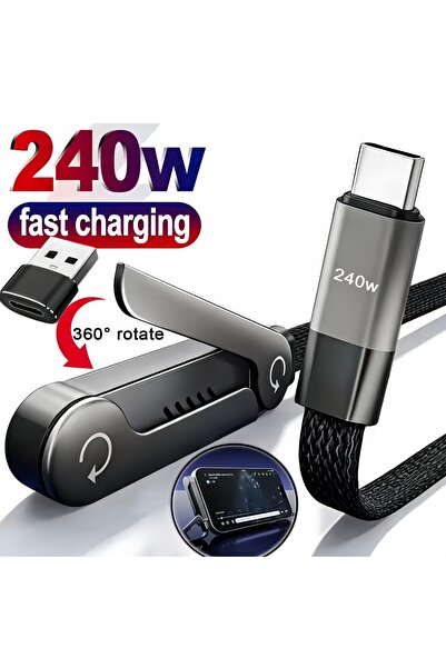 Choice black USB Type C 240W Fast Charging Cable 2 in 1 Foldable Stand for iP...