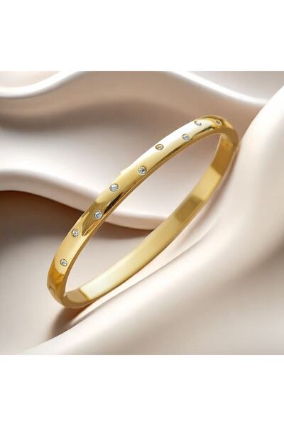 Choice Gold Color ZAKOL Stainless Steel Round Zircon Inlaid Bracelet Bangles ...