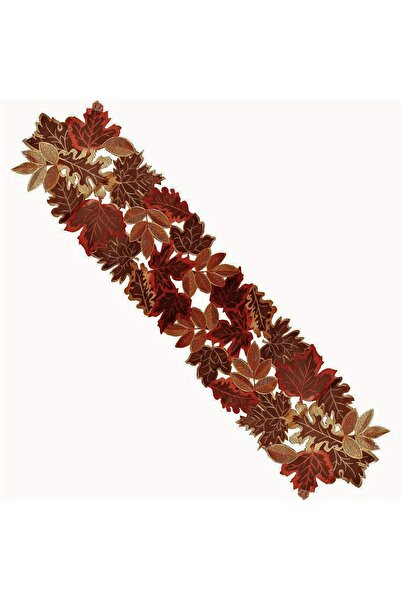 Choice 35x176cm 1pc Autumn Maple Leaf Embroidered Table Runner, Flocked Brown...