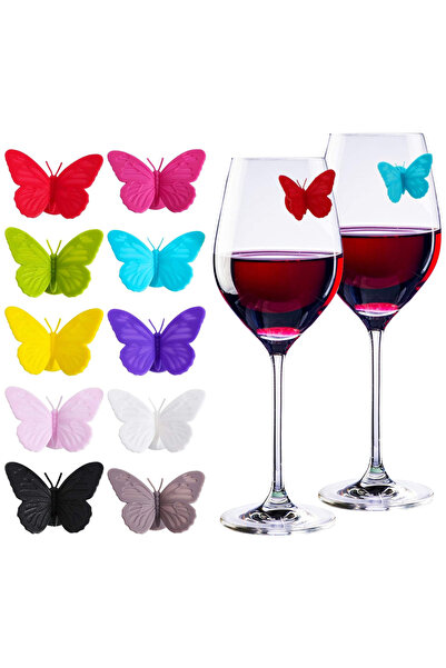 Choice Multicolor 10pcs Silicone Beverage Glass Labels and Butterfly Labels A...