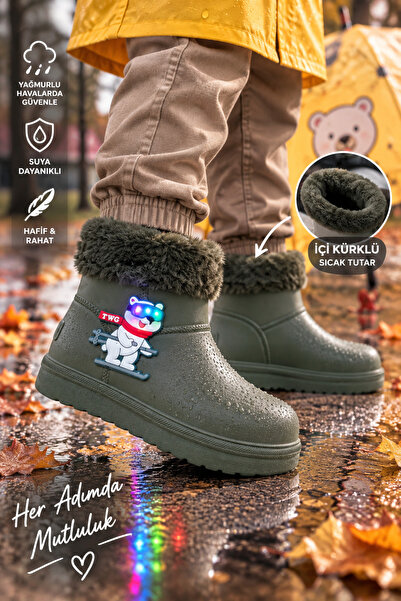Twingomax Çocuk Kışlık Emojili Işıklı Konforlu Yağmur Çizmesi Unisex