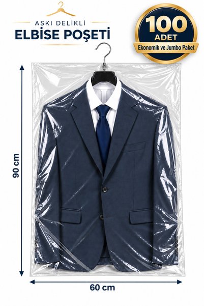 erfa plastik ambalaj 1984'den beri Askı Delikli Elbise Kılıfı 60×90 cm - Şeff...