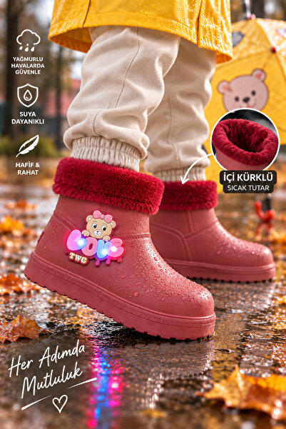 Twingomax Su Geçirmez Çocuk Kışlık Işıklı İçi Kürklü Yağmur Kar Çizme Unisex
