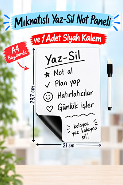 Tutunabilir Kağıt A4 Boyut Mıknatıslı Yaz-Sil Not Paneli Magnet Planlayıcı – ...