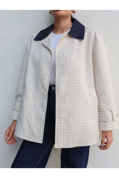 ESRAHELVACI Plaid Jacket with Side Pockets and Snap Fasteners