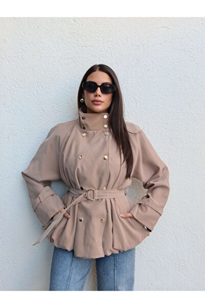 ESRAHELVACI Gold Düğmeli Kemerli Trench