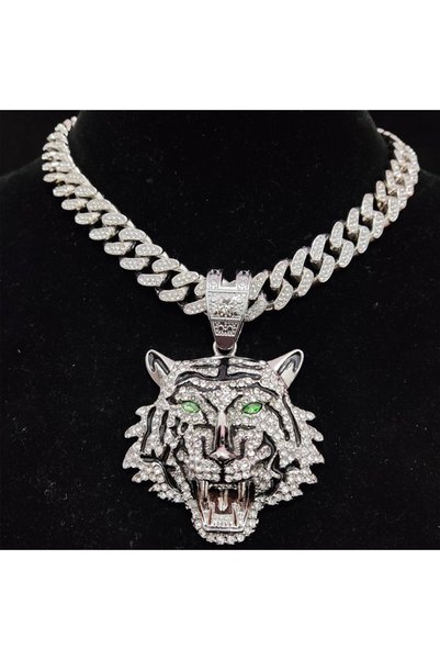 Choice 20inch Silver color Hip Hop 3D Tiger Pendant Necklace with 13mm Crysta...