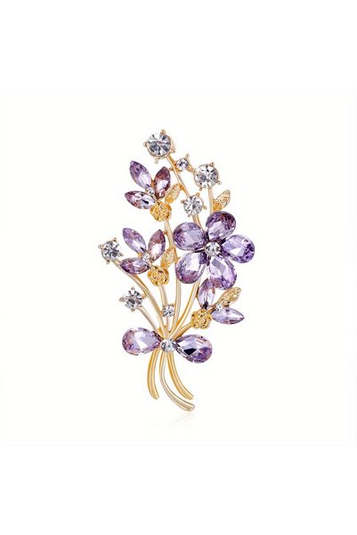 Choice Purple Luxury Flower Rhinestone Brooches Pins For Women Men Elegant Pa...