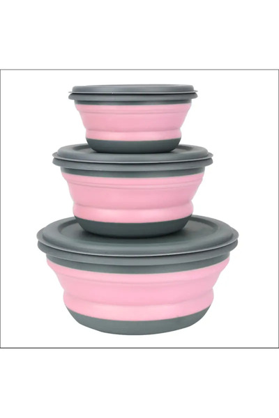 Choice 3 piece set - pink 3pcs/set Silicone Folding Lunch Box With Lid Portab...