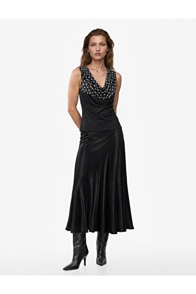 Koton Flowy Boat Neck Sleeveless Tulle Detailed Polka Dot Blouse