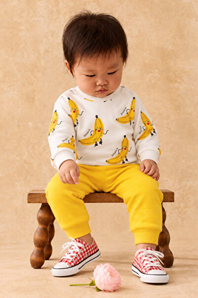 Rocha Baby Bebek & Çocuk Muz Desenli Baskılı Sweatshirt ve Sarı Pantolon İkil...