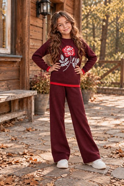 HÇ Hülya Çelik KİDSWEAR 2018 Girl's Knitwear Set with Trousers