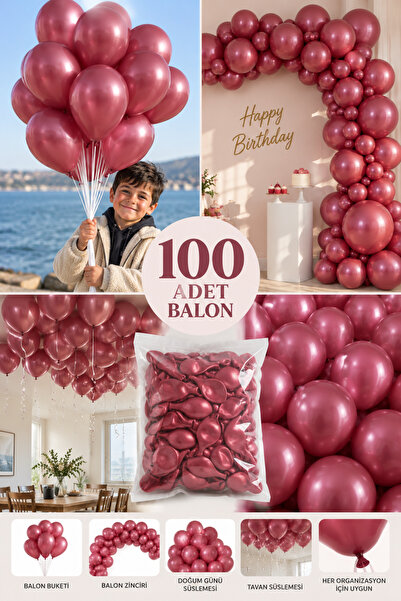 Parti dolabı Burgundy Color Balloon 100 Pieces (Pack of 100)