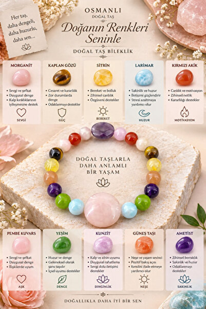 OSMANLI DOĞAL TAŞ Morganite-Tiger Eye-Citrine-Larimar-Agate-Pink Quartz-Jade-...
