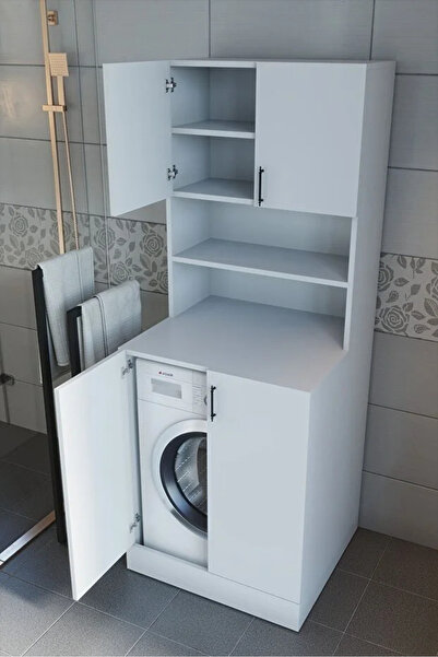 DZGN HOME Moda Kapaklı Çamaşır Makinesi Dolabı, Banyo Dolabı, Çok Amaçlı Dolap