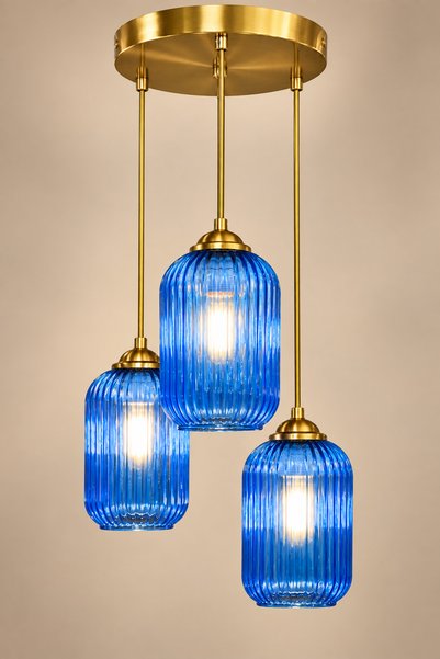 MINIMAL ETICARET VE BILGI TEKNOLOJILERI Luxe Lotus Royal Blue 3'lü Cam Avize