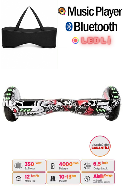CityMate Elektrikli Kaykay Full Ledli Hoverboard Bluetooth Hoparlörlü 6.5 Inc...