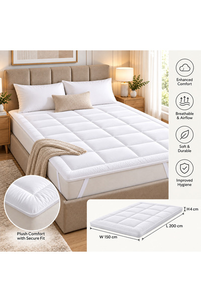 HOME AURAA Prima Queen Size Mattress Topper 150 x 200 cm x 4cm– White
