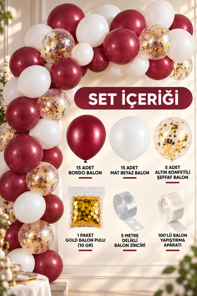 Parti dolabı White-Burgundy-Confetti Transparent Balloon Confetti Birthday Co...