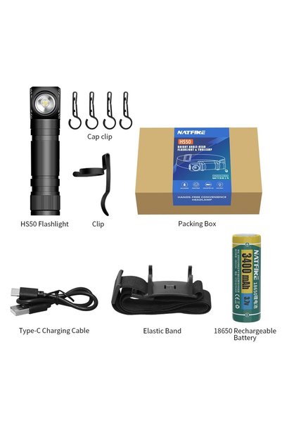 Choice black With 3400mAh Battery NATFIRE HS50 Headlamp Rechargeable 3400mAh ...