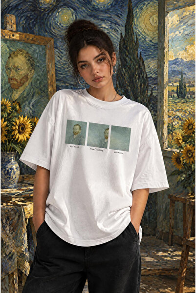Ninkasiwear تي شيرت فان جوخ بون "فان غون" مطبوع بمقاس كبير 24/1 من القطن للجنسين