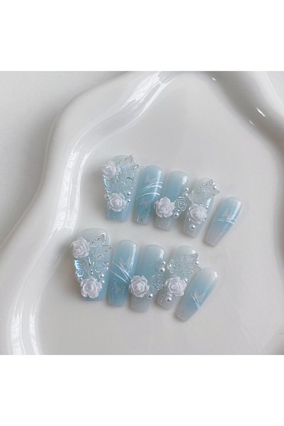 choice2 SJ0335-S 10 Pieces of Handmade Coffin Shaped Nails, Beautiful Fake Na...