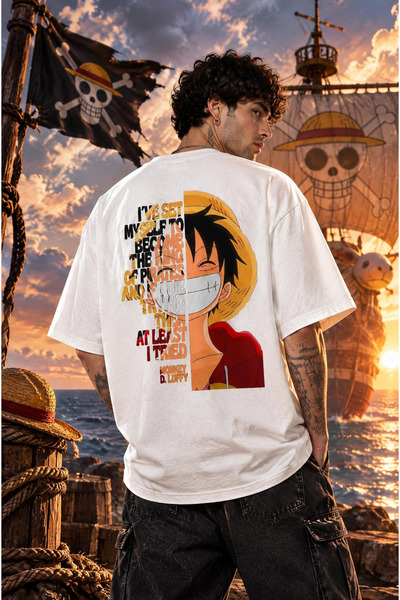 Ninkasiwear One Piece Luffy "King of Pirates" Anime Unisex Oversize Tişört - ...