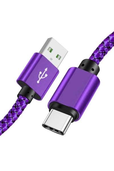 Choice كابل بيانات نايلون أرجواني 3 متر، شاحن سريع USB A إلى Type C لهواتف هو...