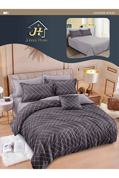 Pucioasa Set de lenjerie de pat Finet, 6 piese, gri închis cu forme geometric...