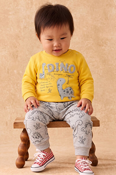Rocha Baby Baby Boy Dinosaur Printed Double Set Sweatshirt and Pants with Sho...