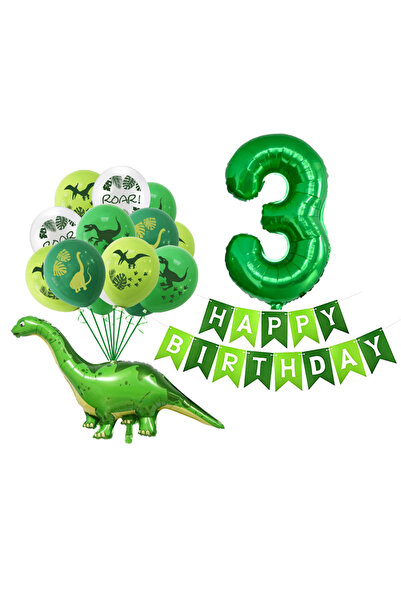 Choice Other 3 20pcs Green Number Dinosaur Balloons Set Happy Birthday Banner...