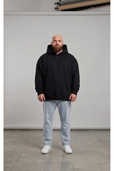 LADY HAZAL Black Kangaroo Model Oversize Mold Men's Sweatshirt
