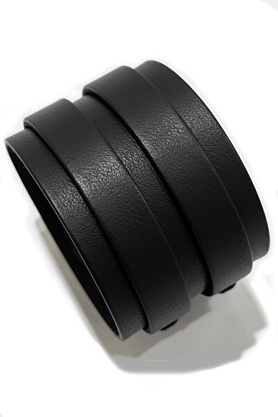NARKİSSOS El Işçiliği İki Kemerli Siyah Erkek Deri Bileklik