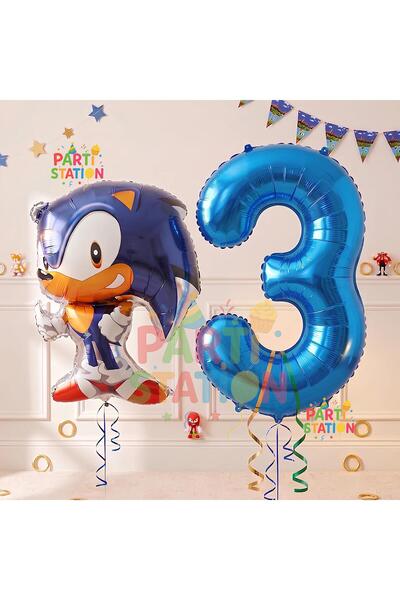 Parti Station Kirpi Sonic Balon 3 Yaş Doğum Günü Set Kirpi Sonic Boom Konsept...